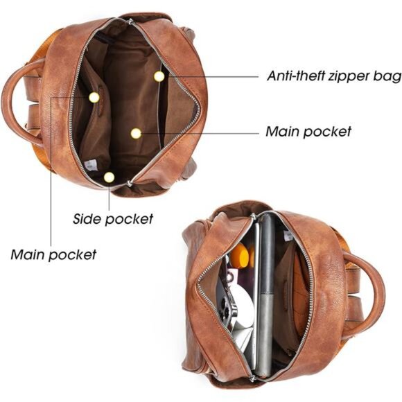 Womens Small Backpack Vegan Leather Camel Brown - Picture 4 of 6